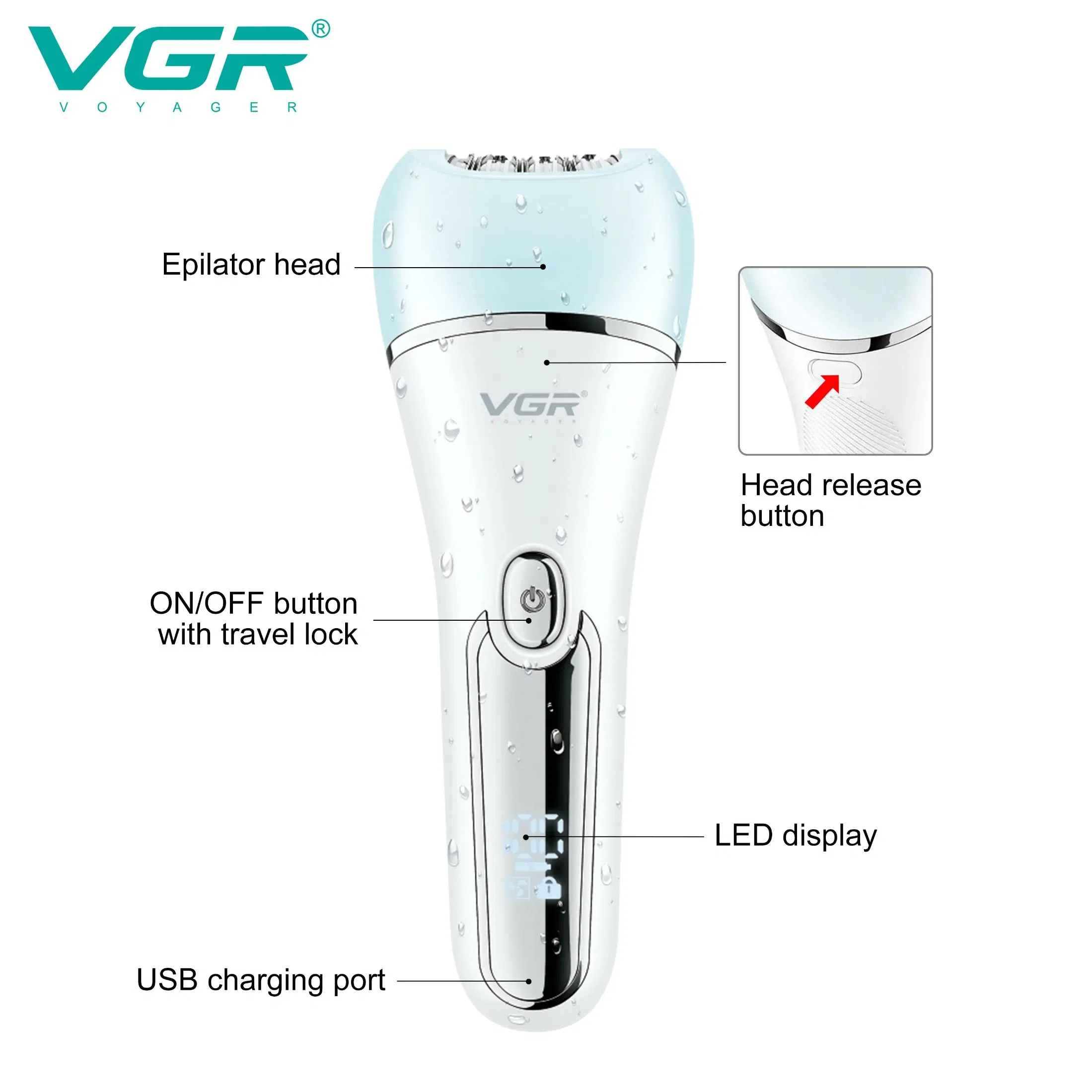 Vgr V-733 Ipx7 À prova d'água 6in1 Kit de Cuidados Feminino Depilador Recarregável Removedor de Calosidades