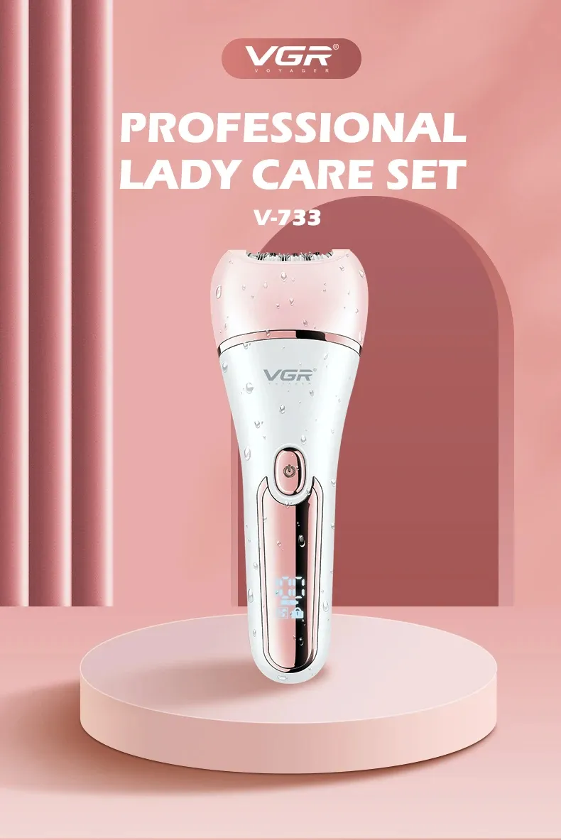 Vgr V-733 Ipx7 À prova d'água 6in1 Kit de Cuidados Feminino Depilador Recarregável Removedor de Calosidades