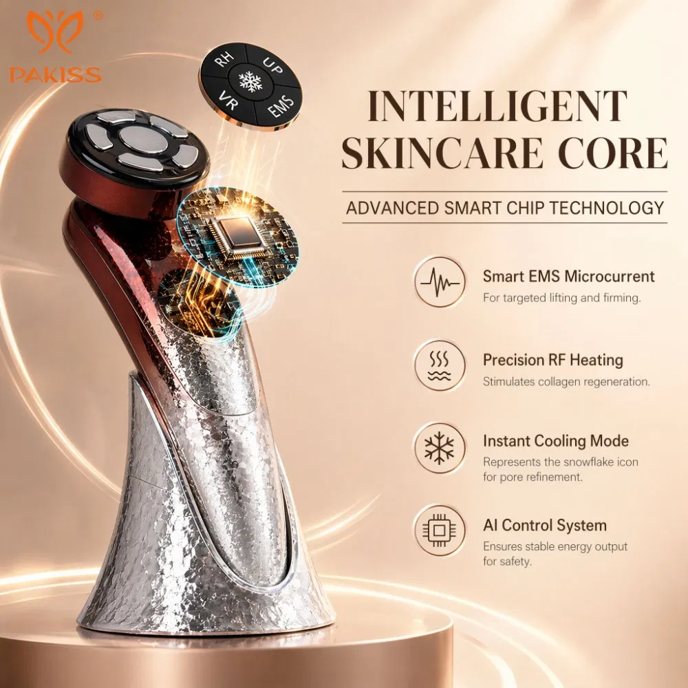 Pakiss 6-in-1 Lifting Facial por Radiofrequência, Fototerapia LED, Compressa de Gelo, Dispositivo de Beleza com Microcorrente EMS