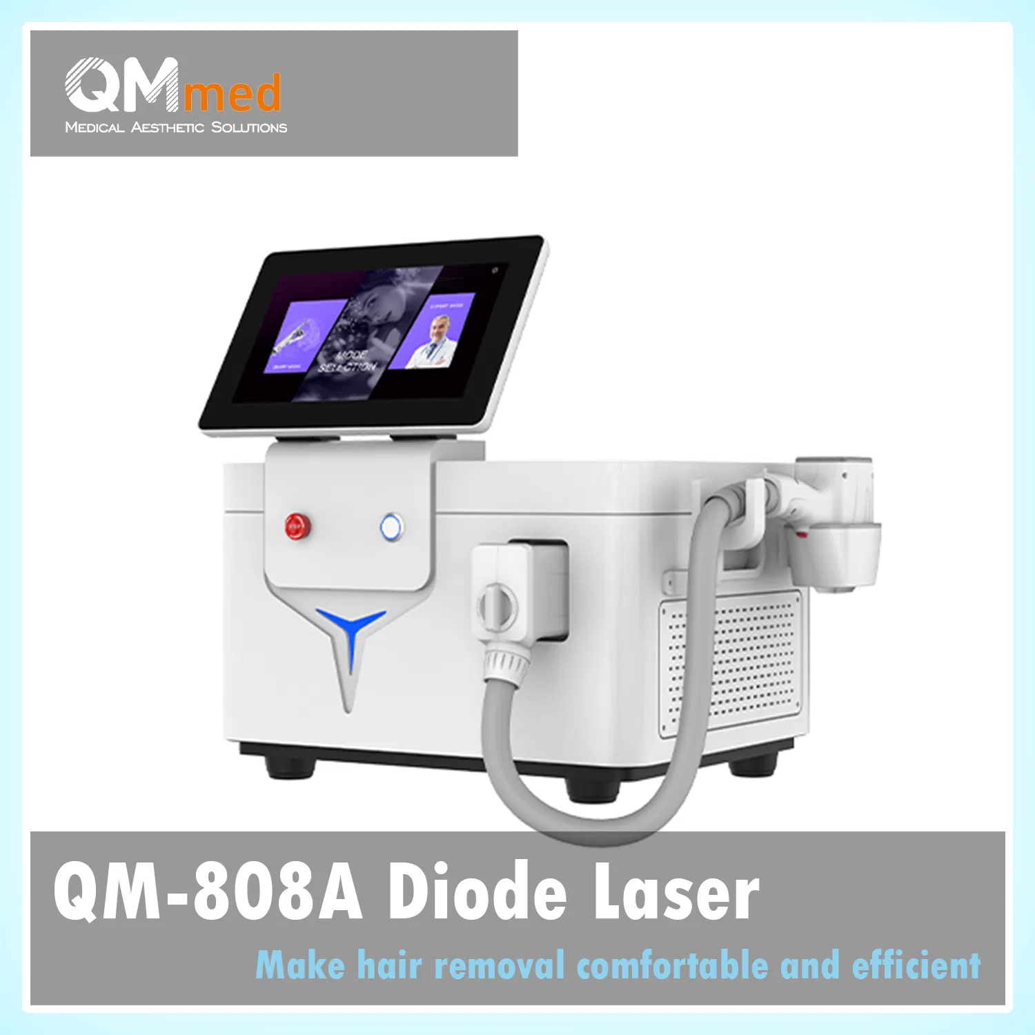 Máquina de Remoção de Pelos a Laser Diode Portátil Qm-808A Opção de Comprimento de Onda Único 808nm Triplo 755nm808nm1064nm Dispositivo com Tela de Toque LCD em Cores Verdadeiras 12inch