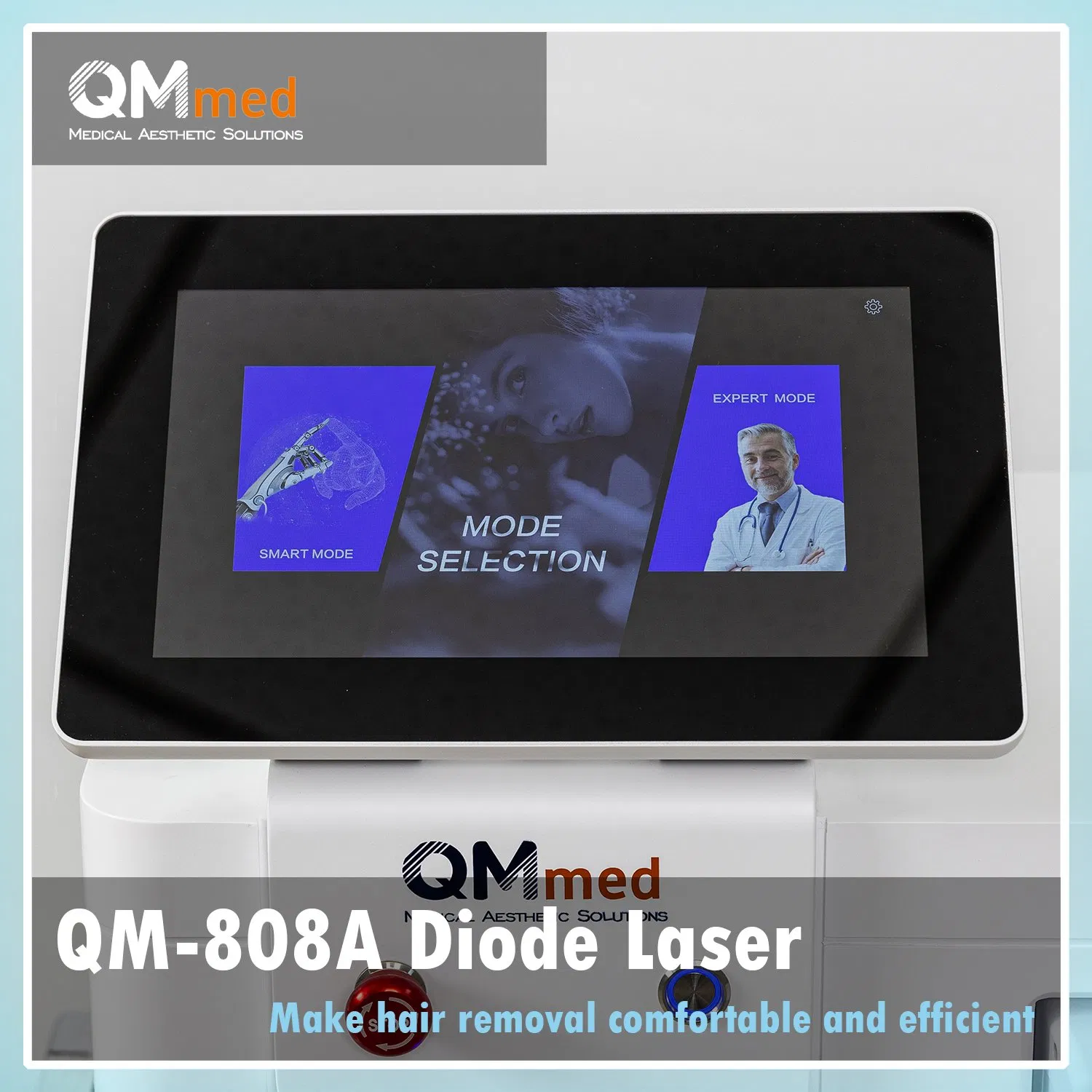 Máquina de Remoção de Pelos a Laser Diode Portátil Qm-808A Opção de Comprimento de Onda Único 808nm Triplo 755nm808nm1064nm Dispositivo com Tela de Toque LCD em Cores Verdadeiras 12inch