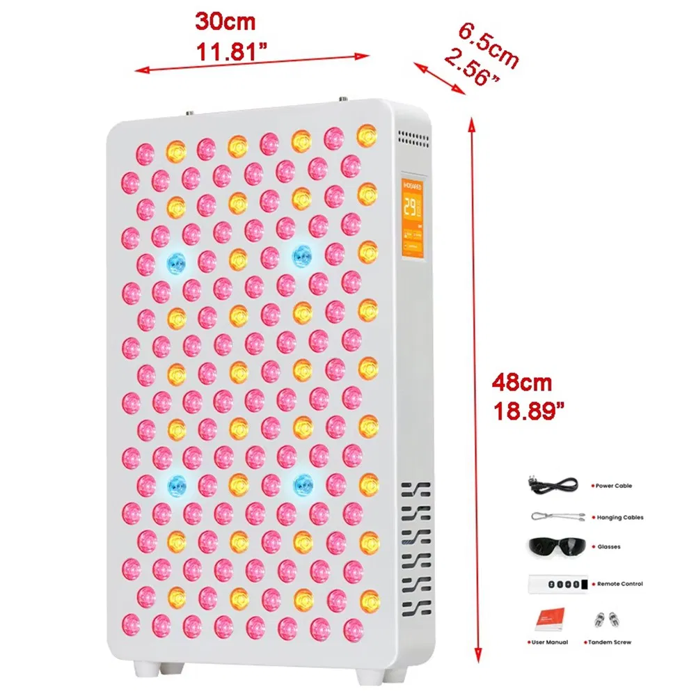 Painel de terapia com luz LED de múltiplos comprimentos de onda azul e vermelho, lâmpada infravermelha para alívio da dor, antienvelhecimento e melhoria do sono, dispositivo para revenda, aprovado pela FDA, FCC e CE