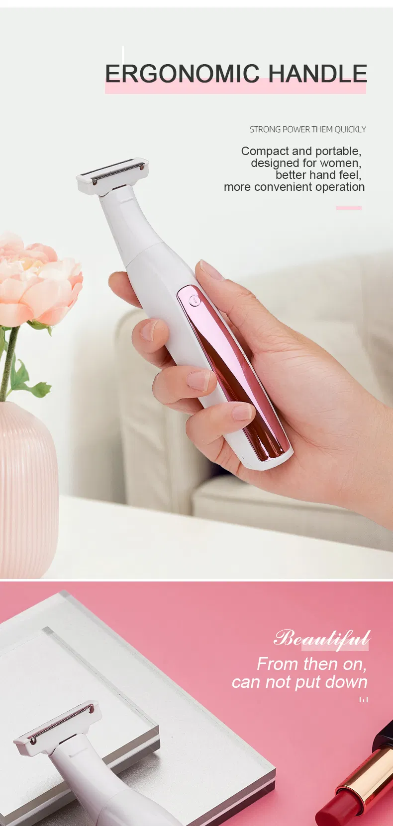Removedor de pelos portátil estilo pocket para mulheres, depilador recarregável, aparador para mulheres
