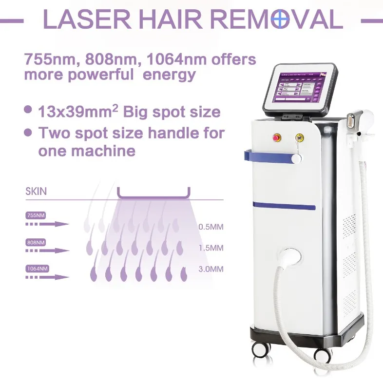 808nm 755nm 1064nm Dispositivo de Remoção de Pelo a Laser com Diodo de Ondas Triplas