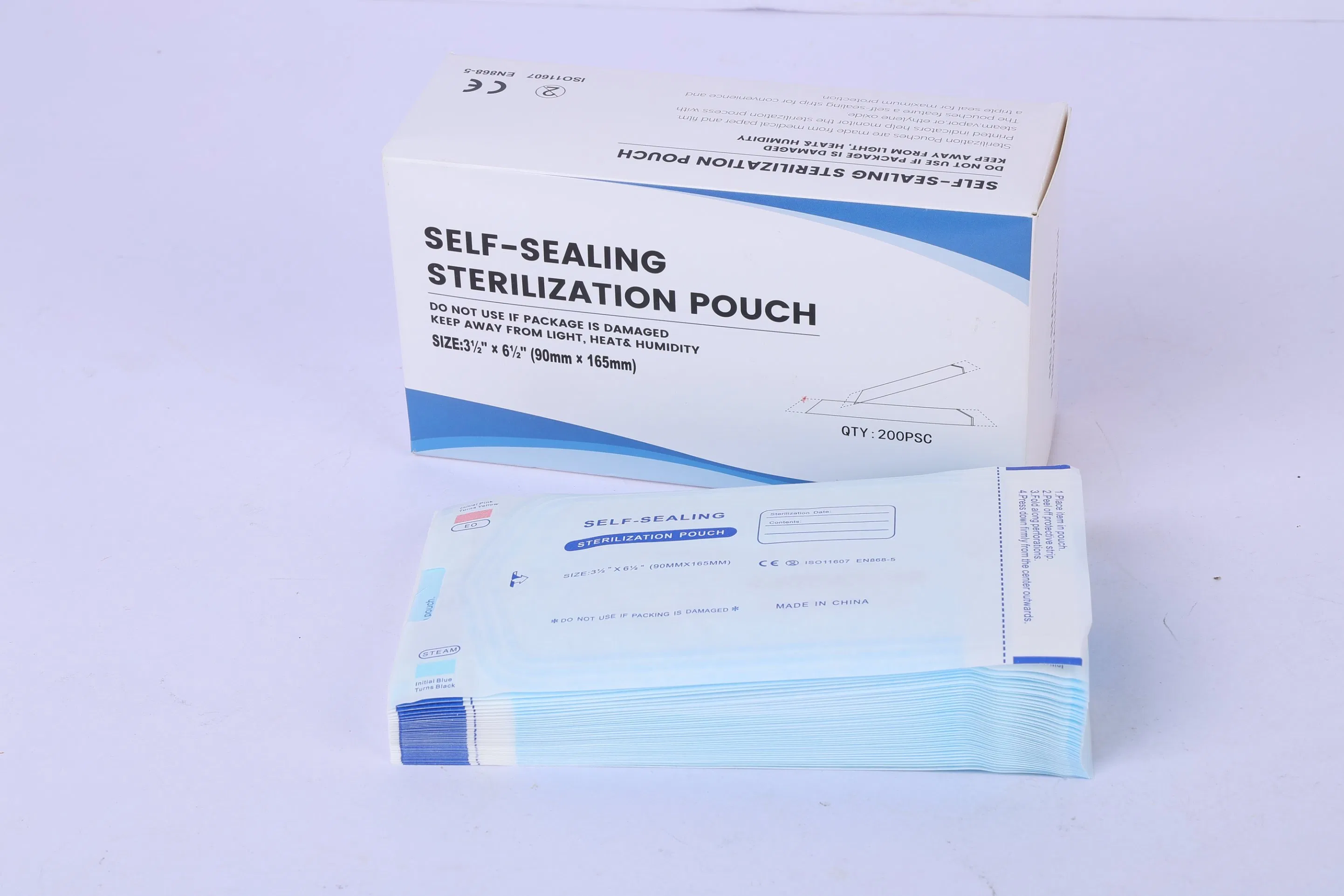 Saco de embalagem de esterilização de alta qualidade descartável médico autoadesivo para esterilização a gás EO, saco de esterilização a vapor para uso em hospitais dentários e salões