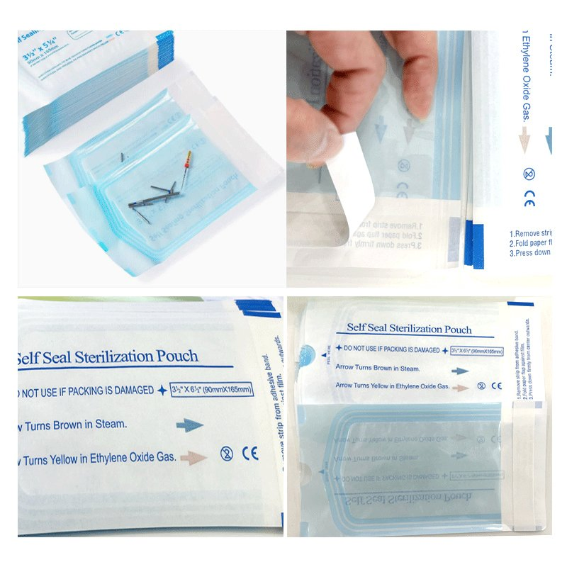Pouches adesivas planas descartáveis para autoclave dental de grau médico
