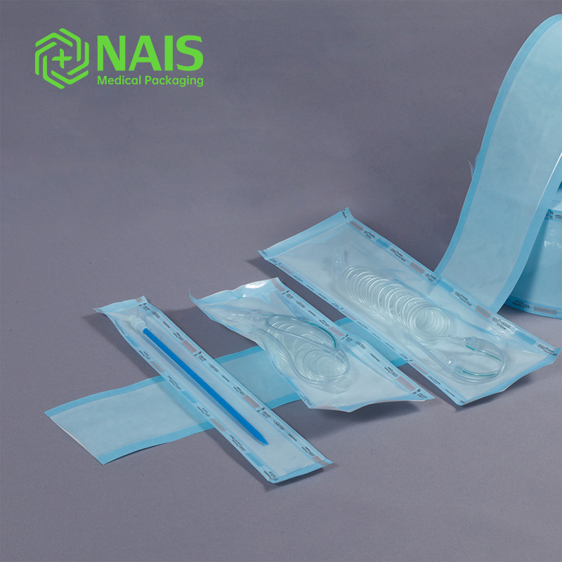 Embalagem de rolo de bolsa plana estéril de selagem a quente descartável azul médica