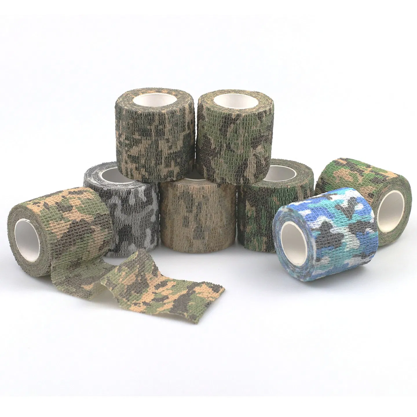 Fita Médica de Compressão Elástica Camuflagem Verde Autoadesiva e Coesiva para Arma em Tecido Não Tecido