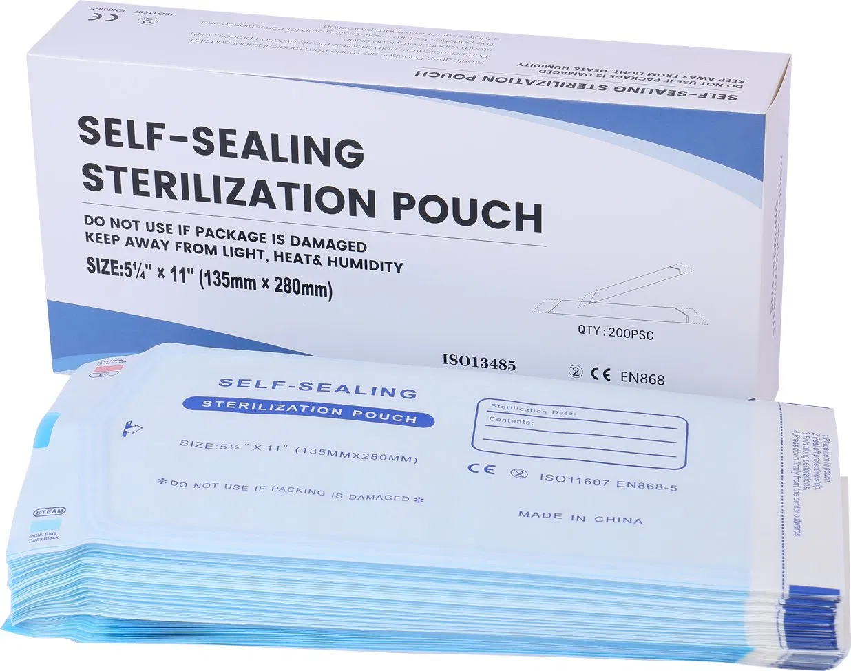 Saco de embalagem de esterilização de alta qualidade descartável médico autoadesivo para esterilização a gás EO, saco de esterilização a vapor para uso em hospitais dentários e salões