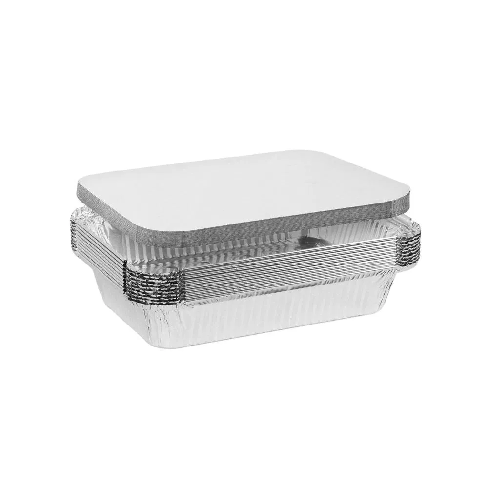 Recipiente de Alumínio Descartável para Alimentos, Forma de Assar, Bandeja de Folha Prata com Tampa
