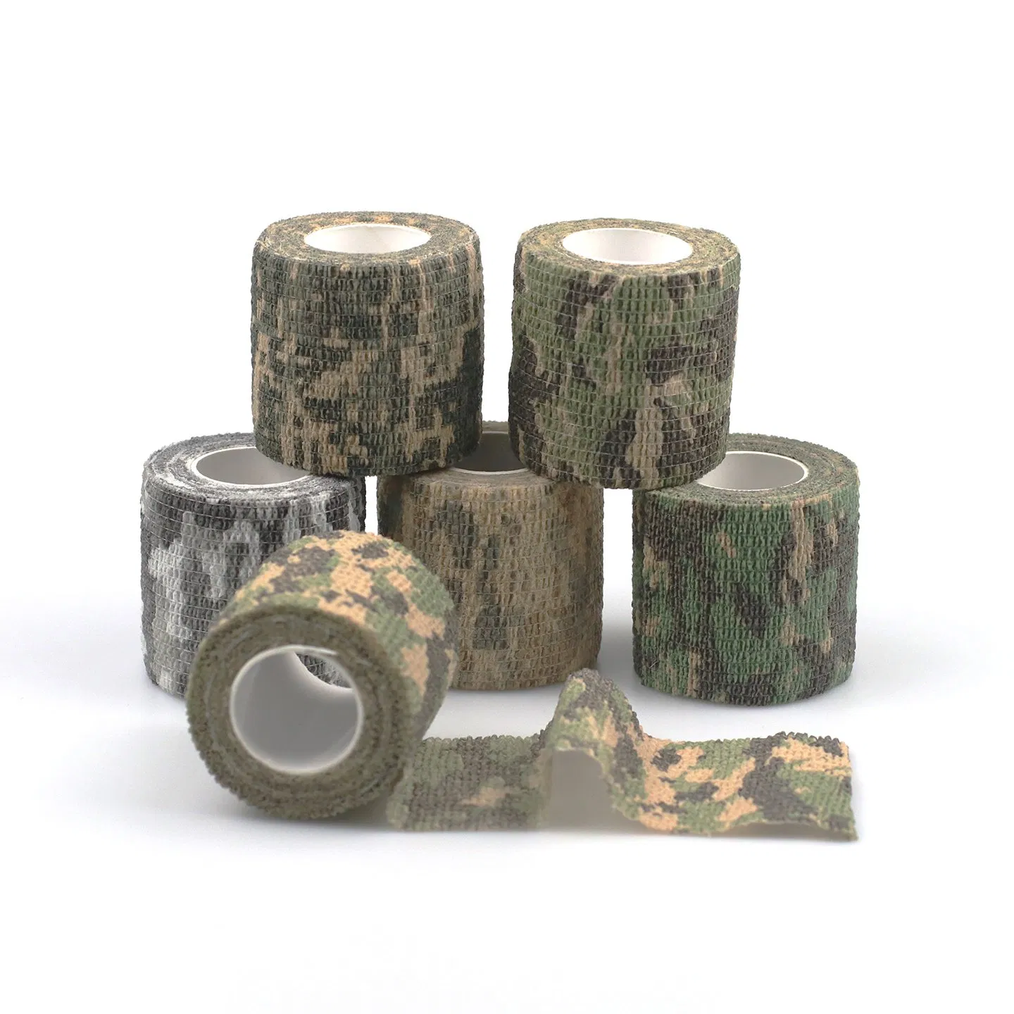 Fita Médica de Compressão Elástica Camuflagem Verde Autoadesiva e Coesiva para Arma em Tecido Não Tecido