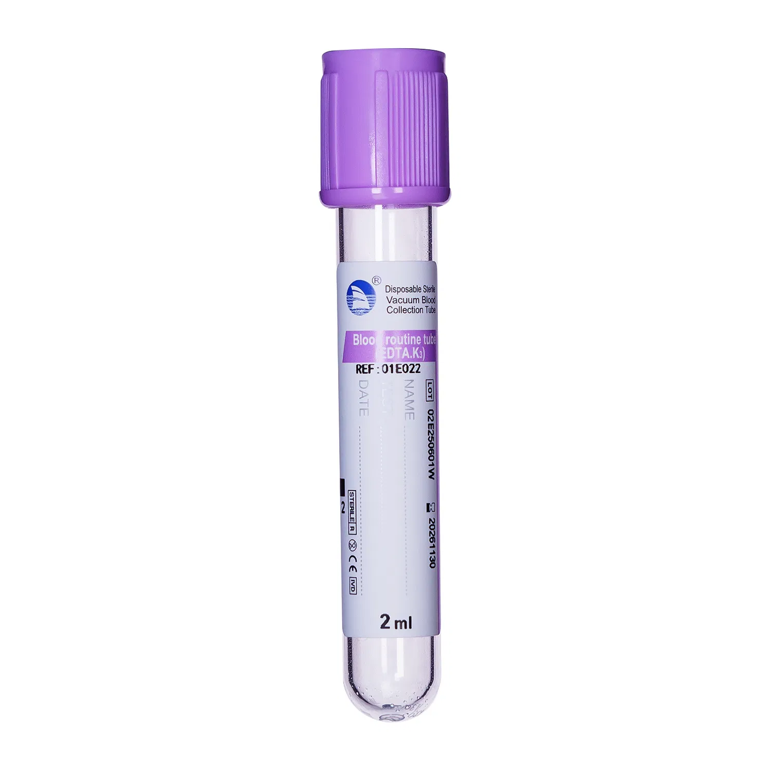 Reliable Purple Cap Vacuum Blood Collection Tube for Blood Routine