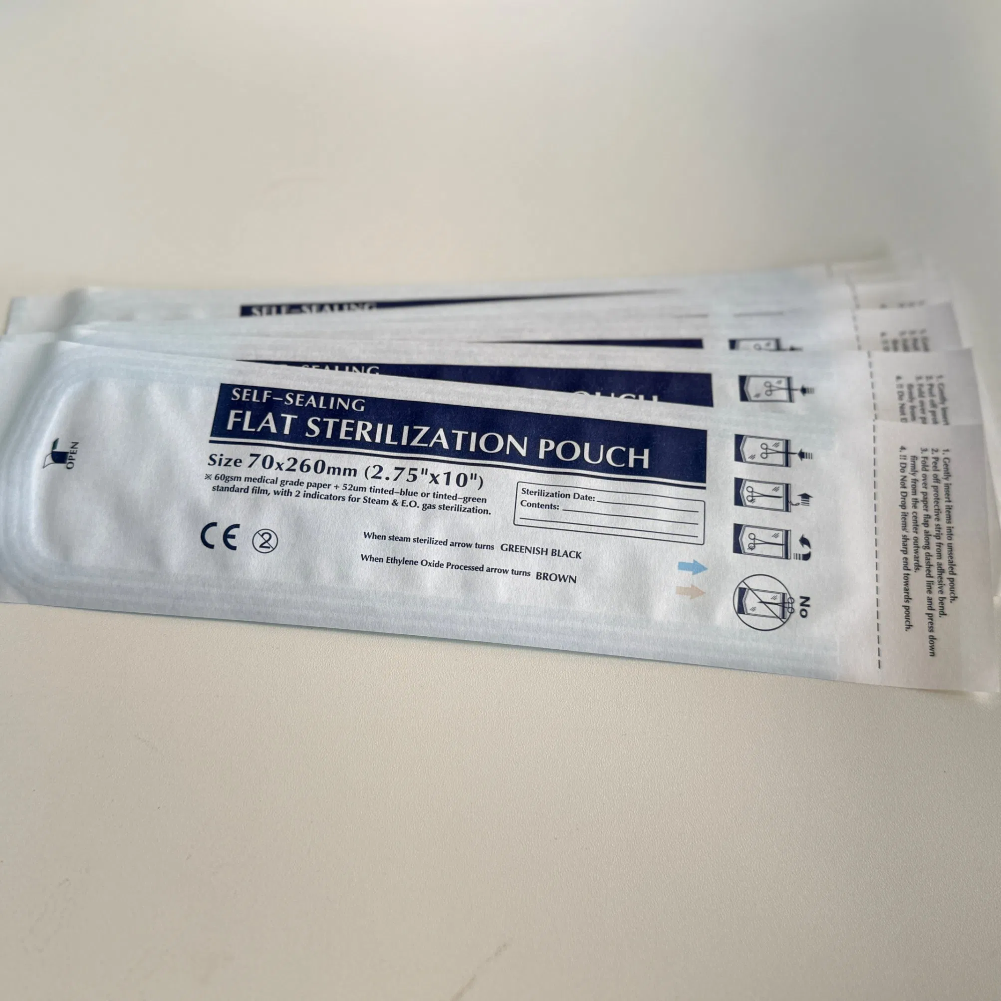 Medical Lab Disposable Dental Consumable Resin Material Supply Self-Sealing Sterilization Pouches 70mm X 260mm