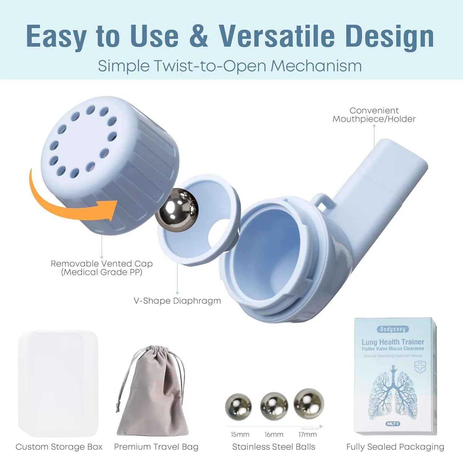 Adjustable Airflow Resistance Training Device for Respiratory Muscle Clear Airways Breathing Physical Therapy Equipment