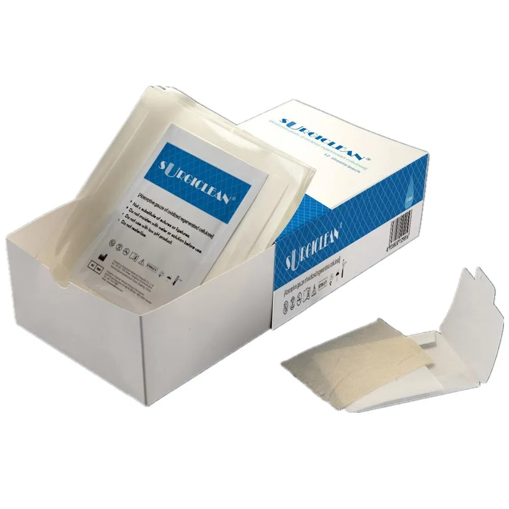 Surgiclean CE Passed Adhesive Hemostatic Gauze Surgery Cellulose Stop Bleeding Wound Dressing