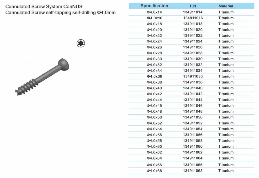 Trauma Screw Specification