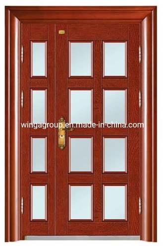 Wood Color Stee Glass Security Entry Gate Double Single Front Luxury Residential Entry Doors Black Security Front Door Iron Wrought with Shipping Prices