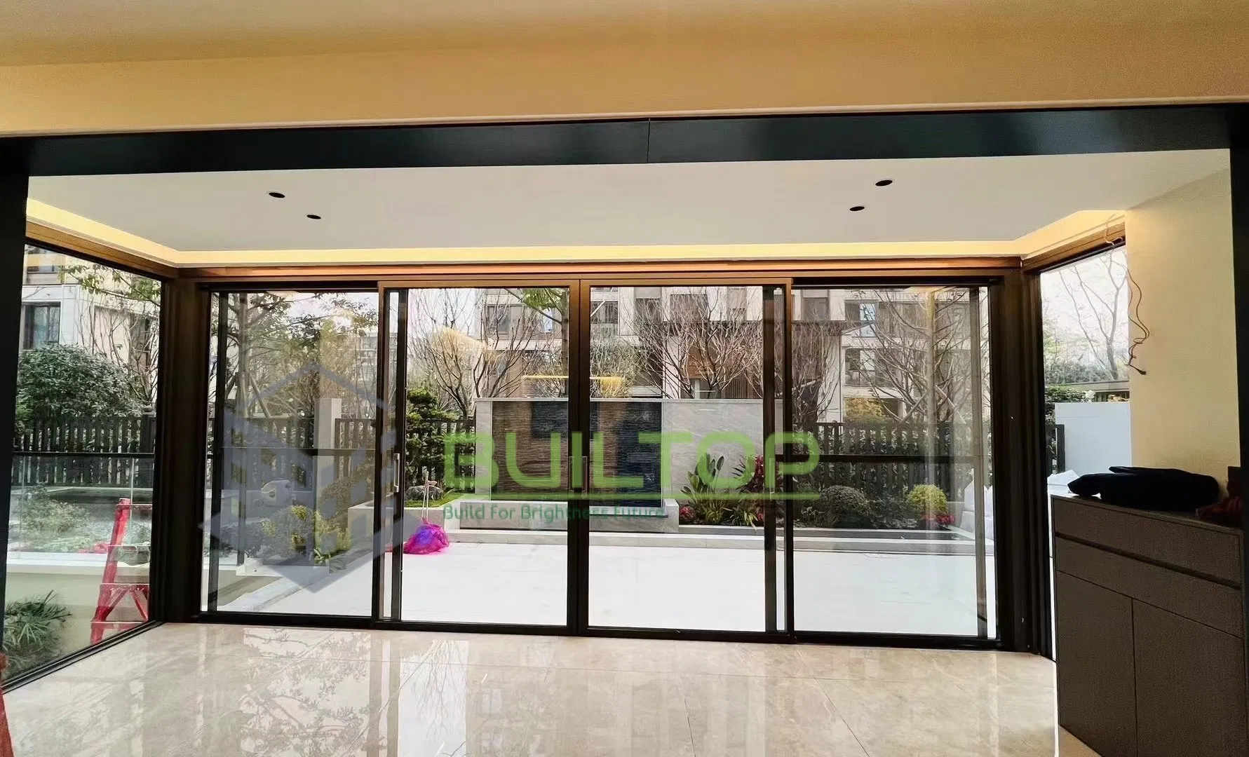 Aluminum Three Tracks Narrow Sliding Glass Doors Slim Frame Sliding Door