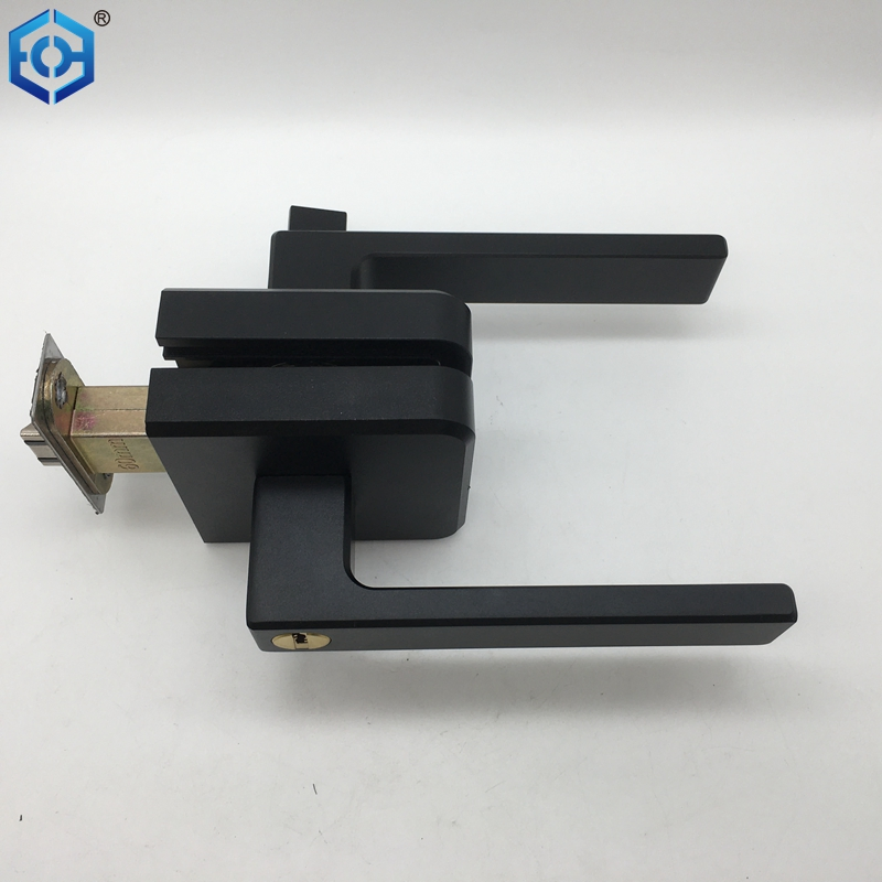 100% Original Matt Black Aluminum Slim Frame Glass Door Handle Lock