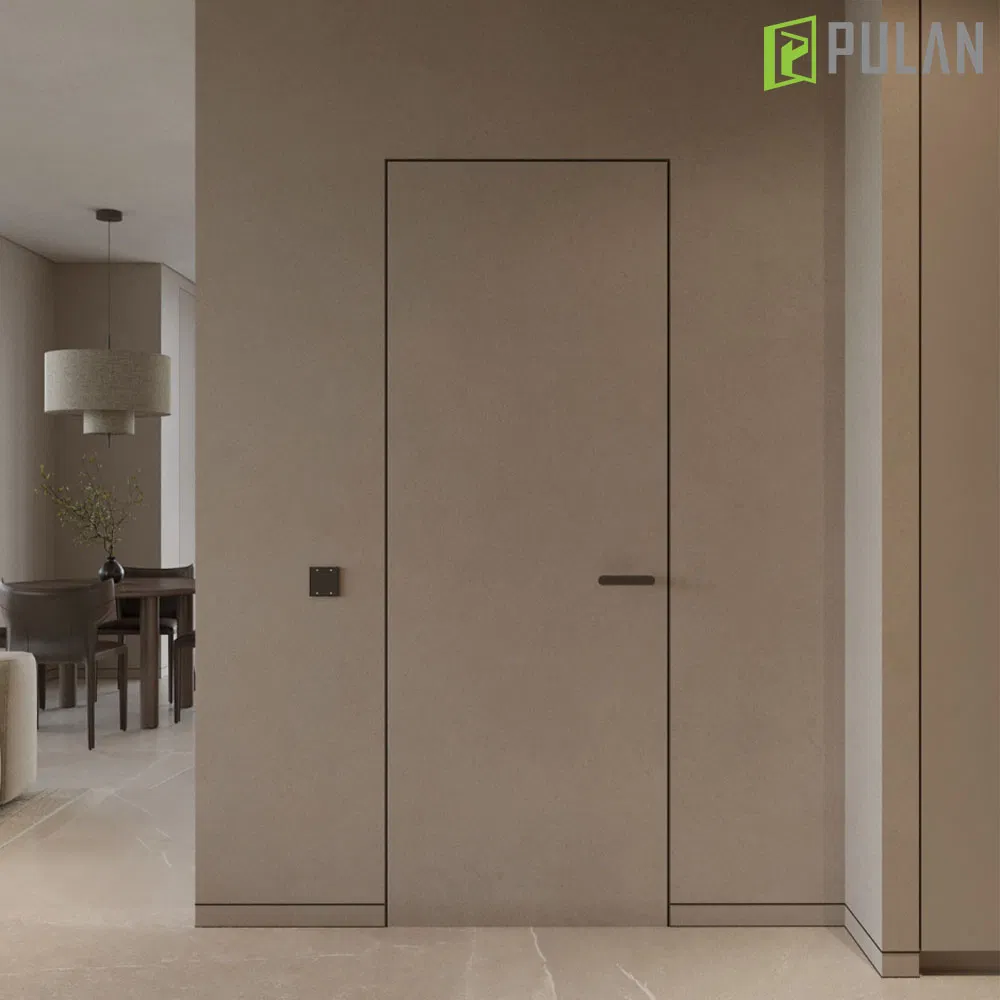 Minimally Luxurious Safety Hidden Aluminum Frame PVC and Paint Finishing Integrate with The Wall Wooden Interior Flush Door with Silent Door Lock