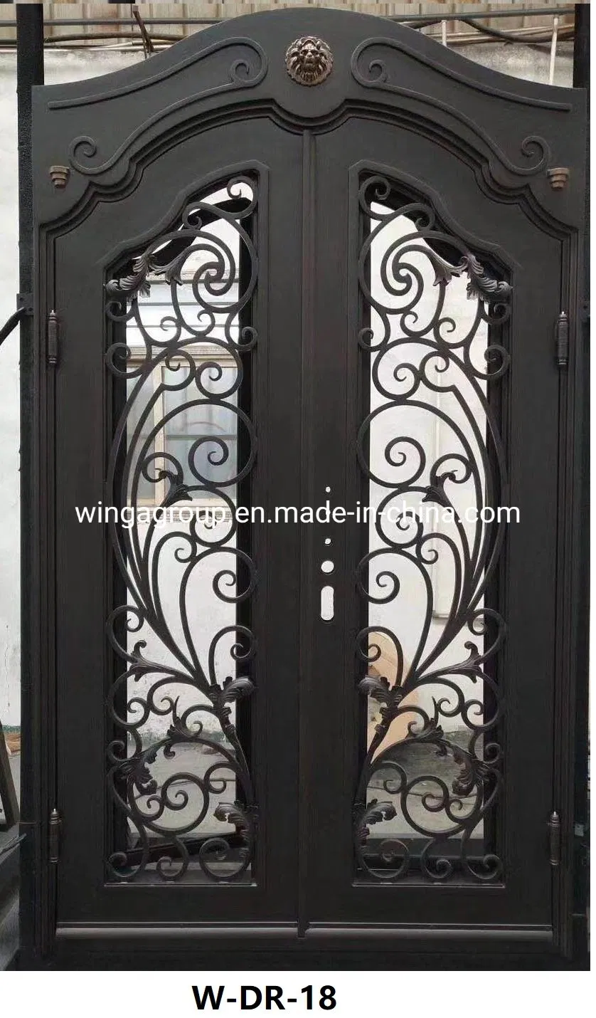 Half Head Art Forged Wrought Iron Steel Metal Entry Door