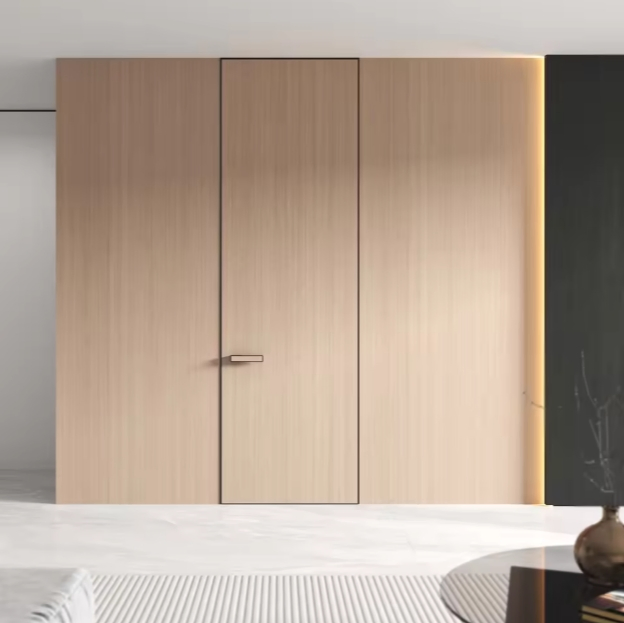 Modern Aluminum Wooden Flush Frameless Interior Bedroom Door with Hidden Frame