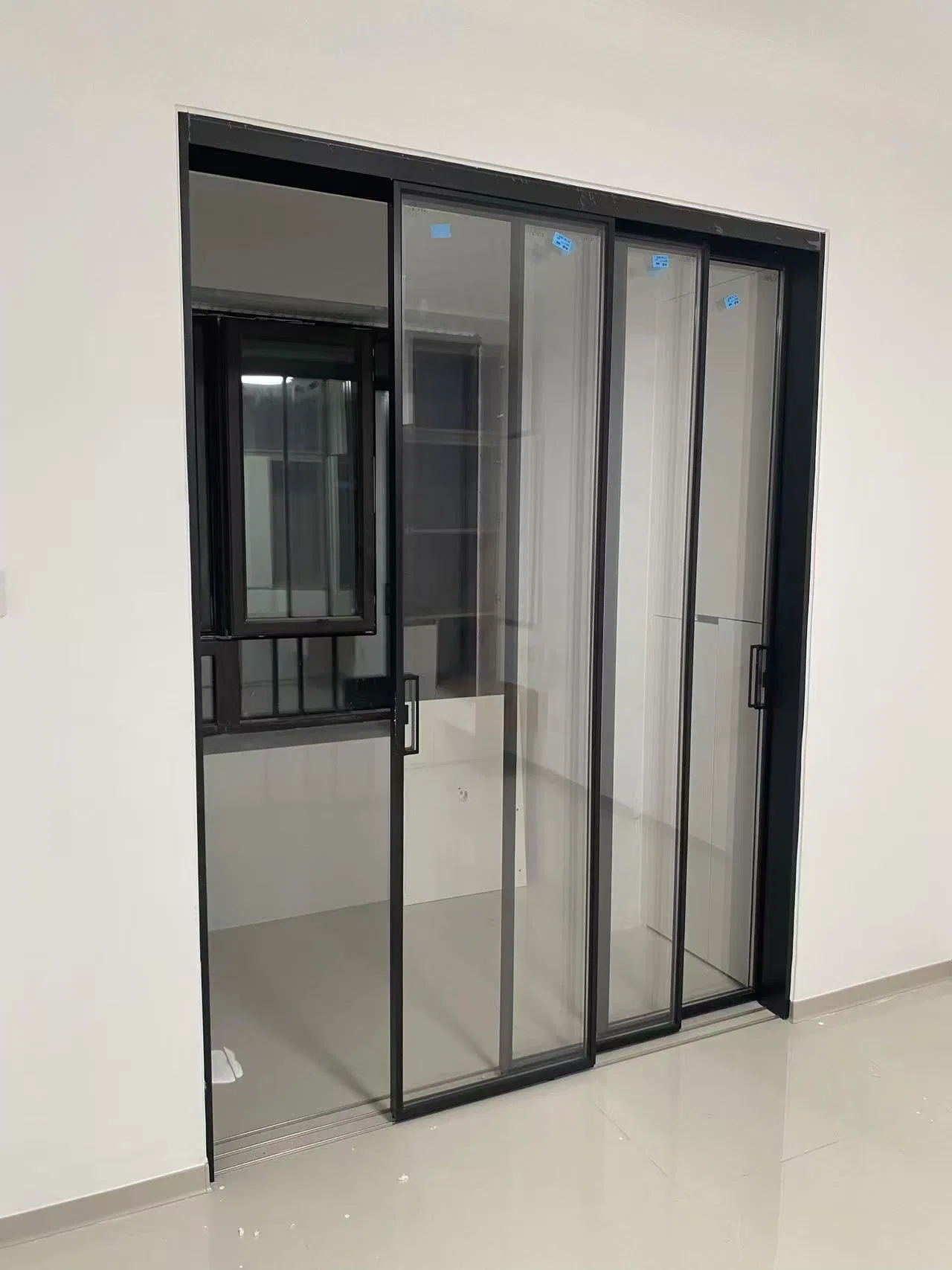 Modern Design Aluminum Alloy Three Tracks Narrow Slim Frame Patio Low E Tempered Glass Double Glazed Sliding Door
