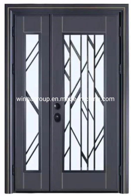 Good Quality Half Glass with Wrought Iron Flower Security Exterior Metal Steel Screen Door with Lock and Handle