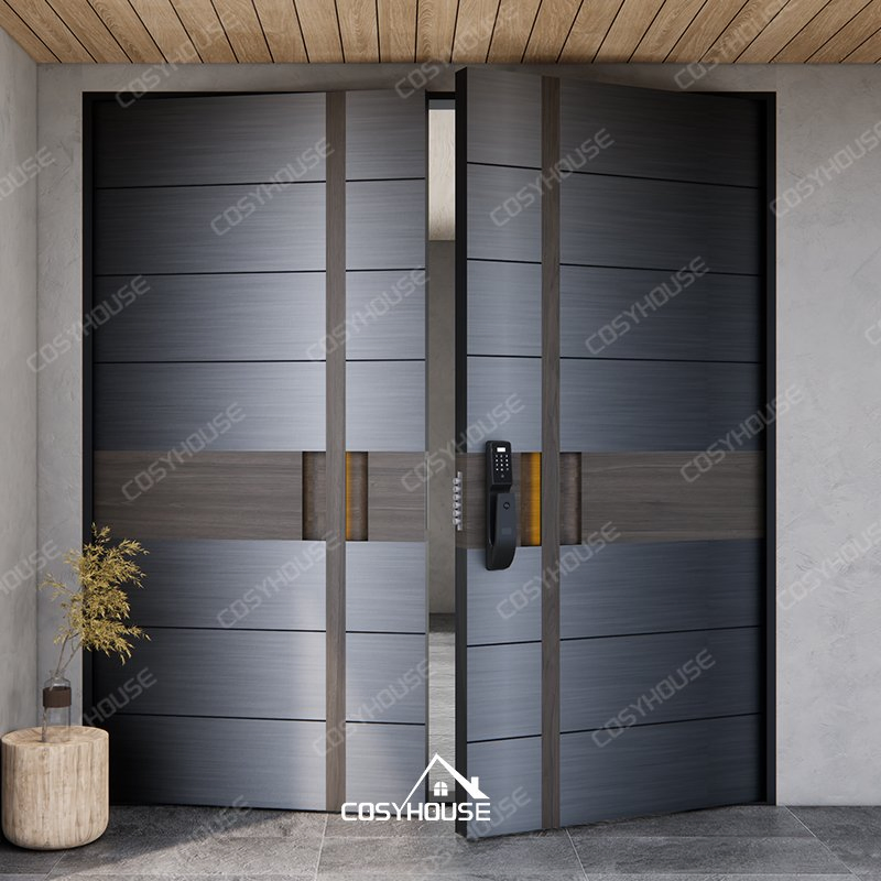 Double Leaf Thermal Break Entry Door with Glass Sidelights for Mansion and High-Rise Projects