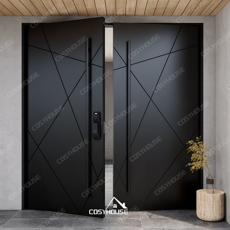 Double Leaf Thermal Break Entry Door with Glass Sidelights for Mansion and High-Rise Projects