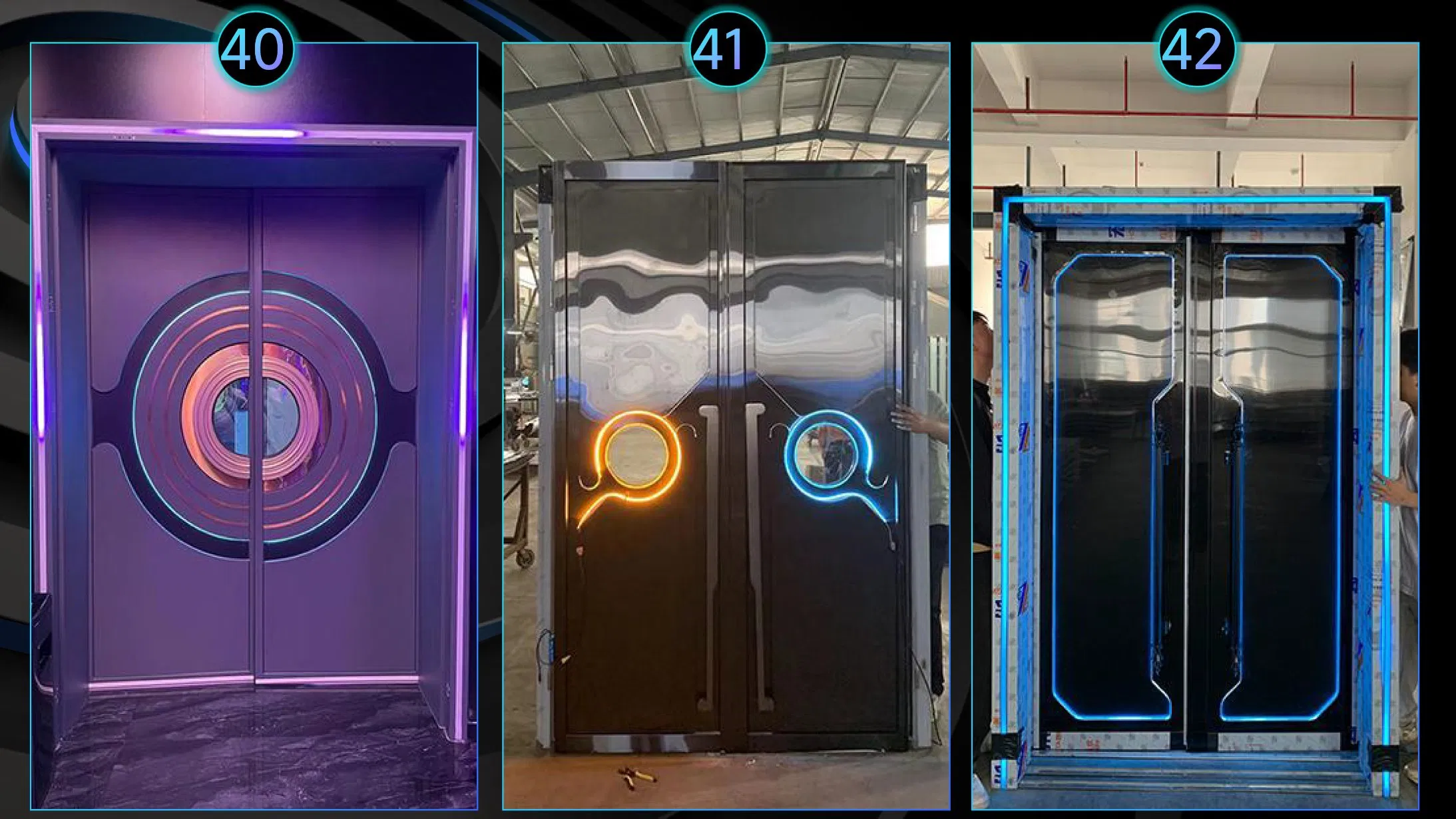 Hot Sale LED Light Doors Stainless Steel Metal Soundproof Acoustic KTV Theater Cinema LED Entrance Doors for Rooms