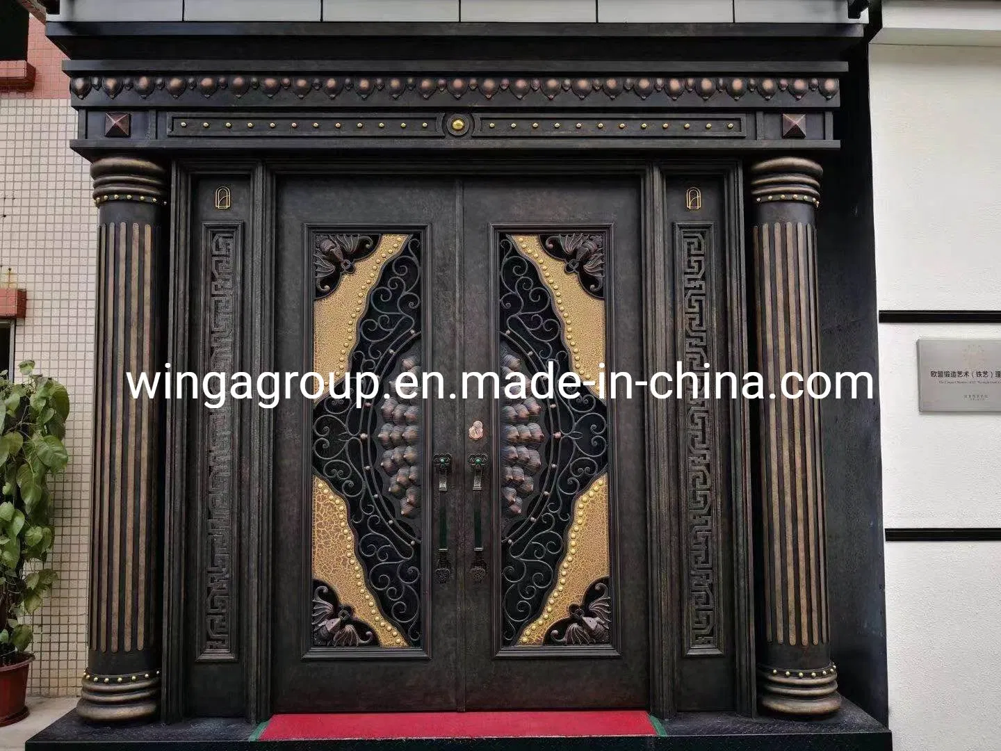 Hotel Lobby Super Custom Dimension with Lock Wrought Iron Steel Security Metal Exterior Outside Glass Double with Sidelight Best Quality Safety Glass Door