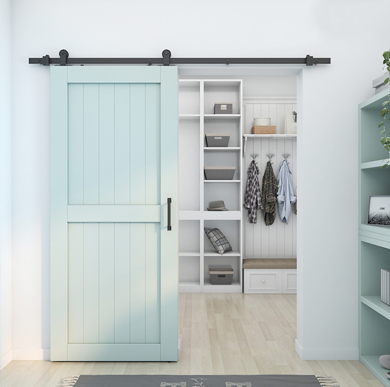 Heavy Duty Carbon Steel Frameless Sliding Barn Door Rail Black Hardware Kit Single Door Roller