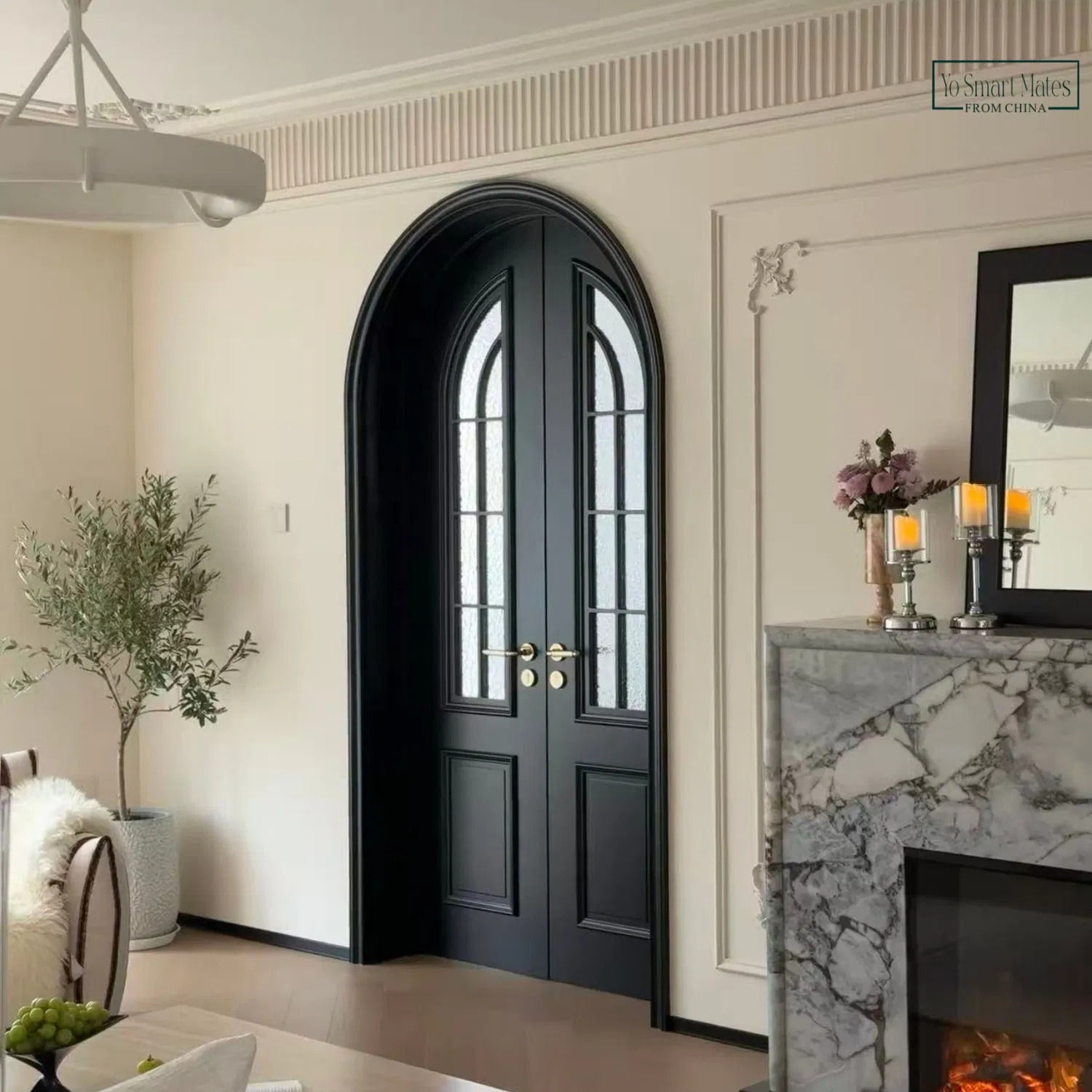 Dark Brown Vintage European Style Double Carved Wood Door Ornate Design for Luxury Mansion and Estate Entryway Customizable Pattern