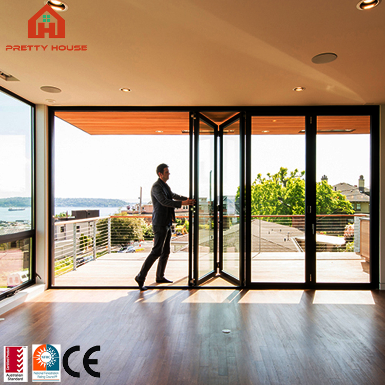 Hurricane Proof Impact Rated Luxury Folding Aluminum Glass Patio Exterior Bifold Doors