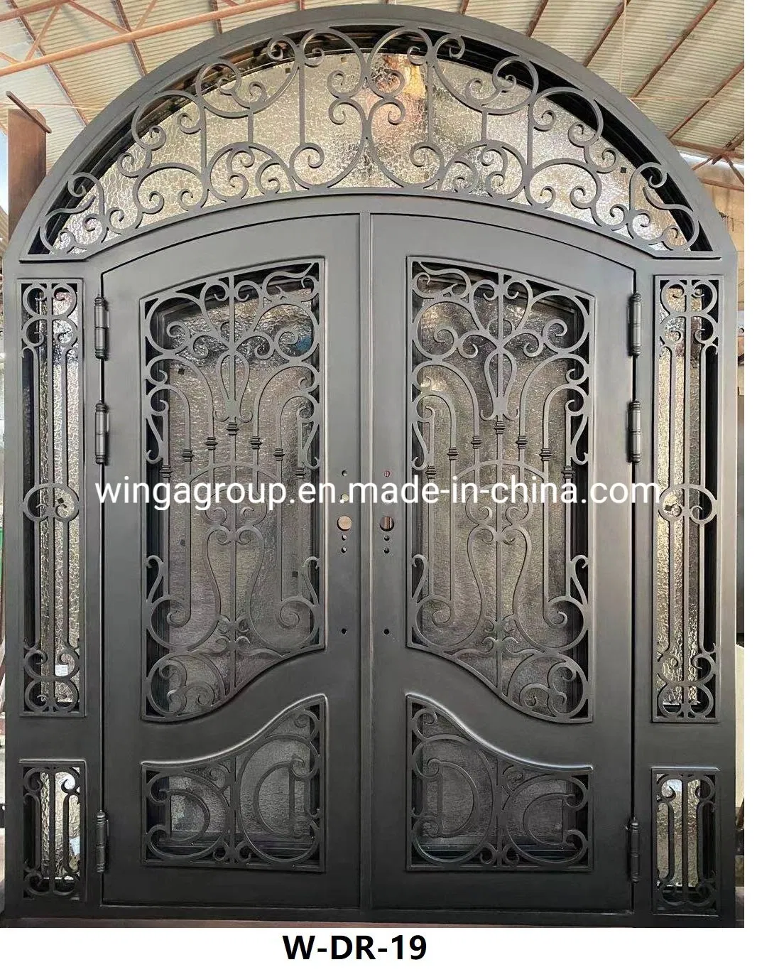 Hotel Lobby Super Custom Dimension with Lock Wrought Iron Steel Security Metal Exterior Outside Glass Double with Sidelight Best Quality Safety Glass Door