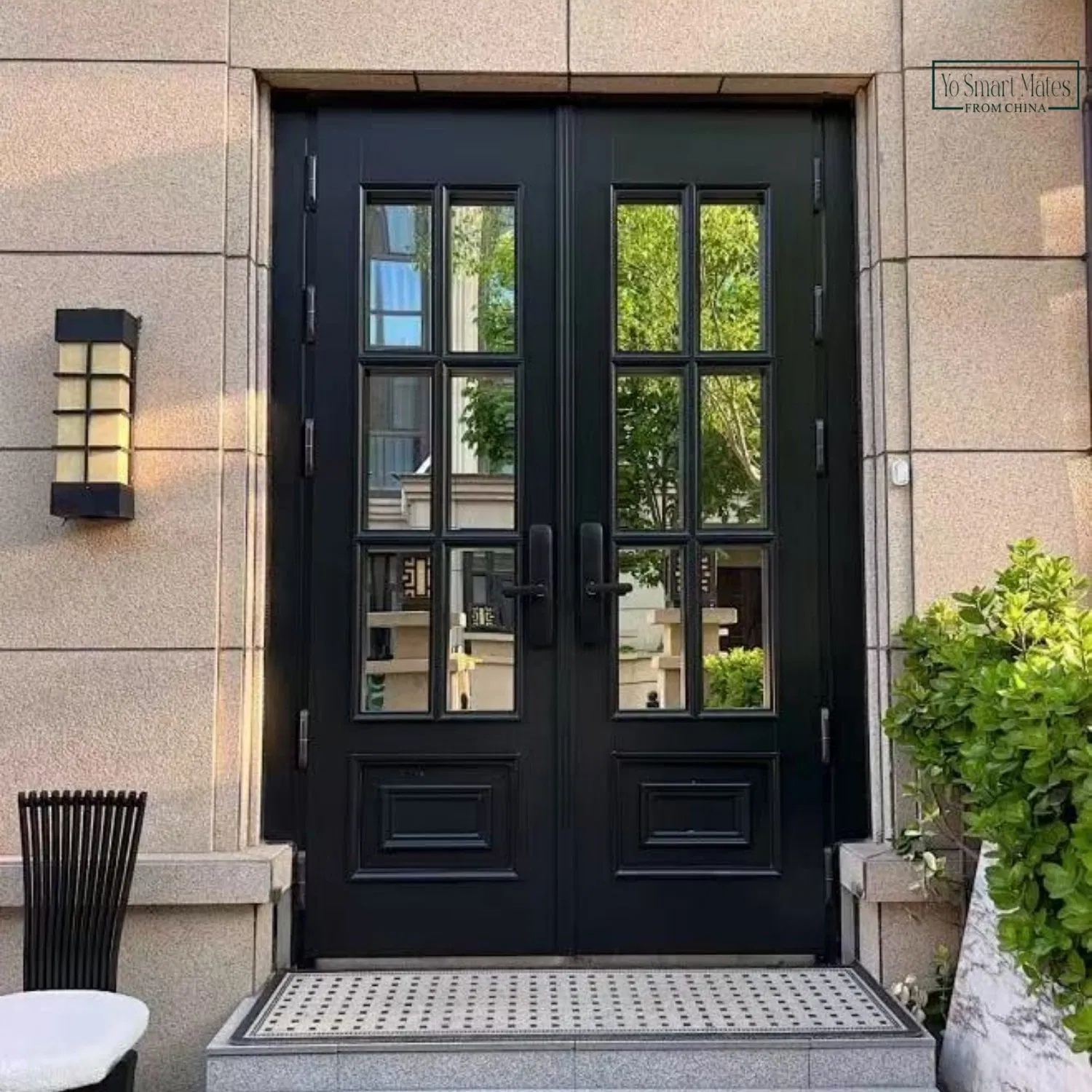 Dark Brown Vintage European Style Double Carved Wood Door Ornate Design for Luxury Mansion and Estate Entryway Customizable Pattern