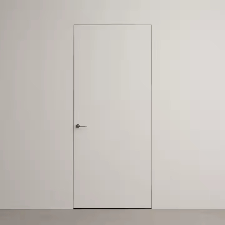 Modern Minimalist Invisible Aluminum Frame Interior Door Finished Flush Solid Door Design for Bedroom Hidden Room Fiberglass Screen