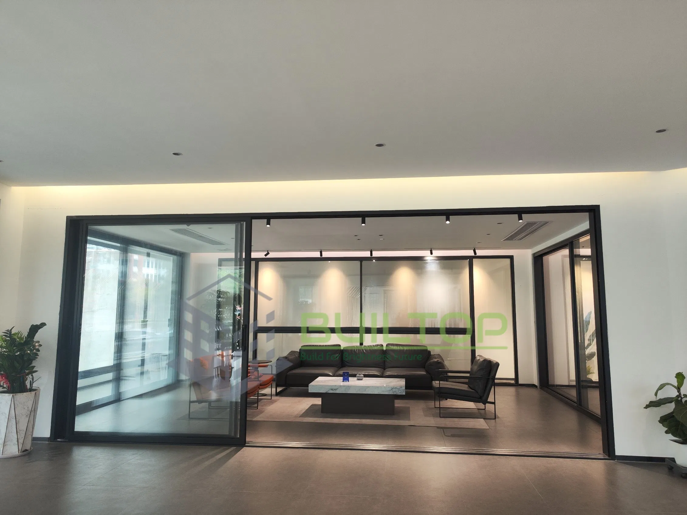 Aluminum Three Tracks Narrow Sliding Glass Doors Slim Frame Sliding Door