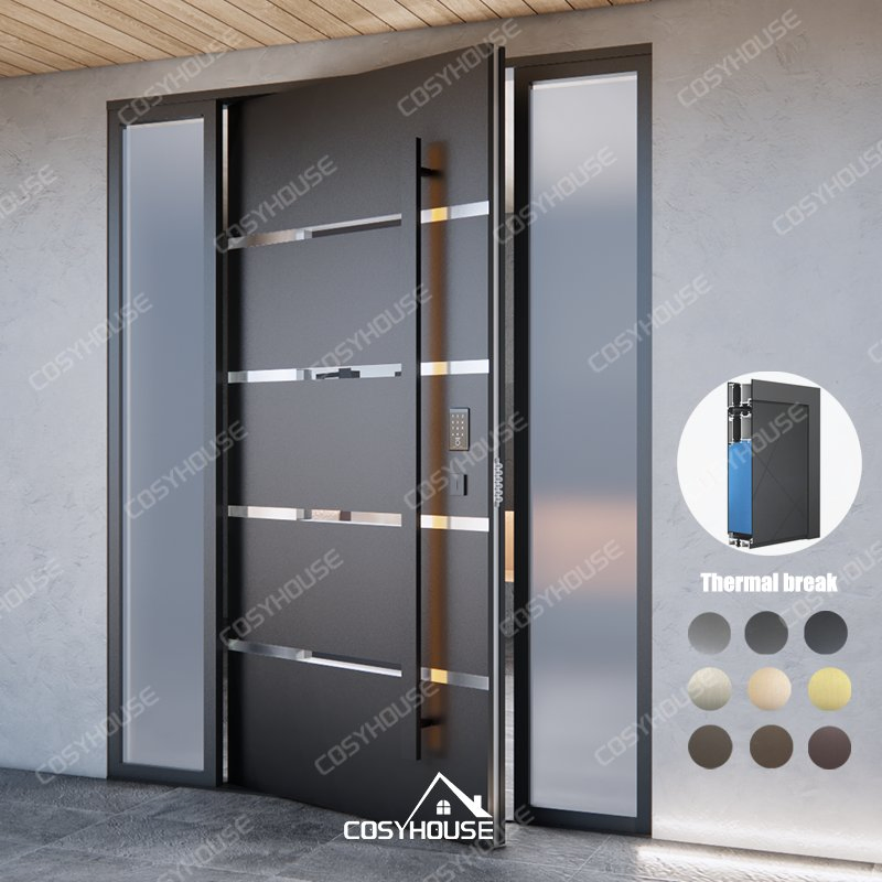 32X80 36 X 80 Luxury Hurricane Rated Exterior Pivot Entry Door Modern Front Door Black Prehung Exterior Doors with Frame and Glass