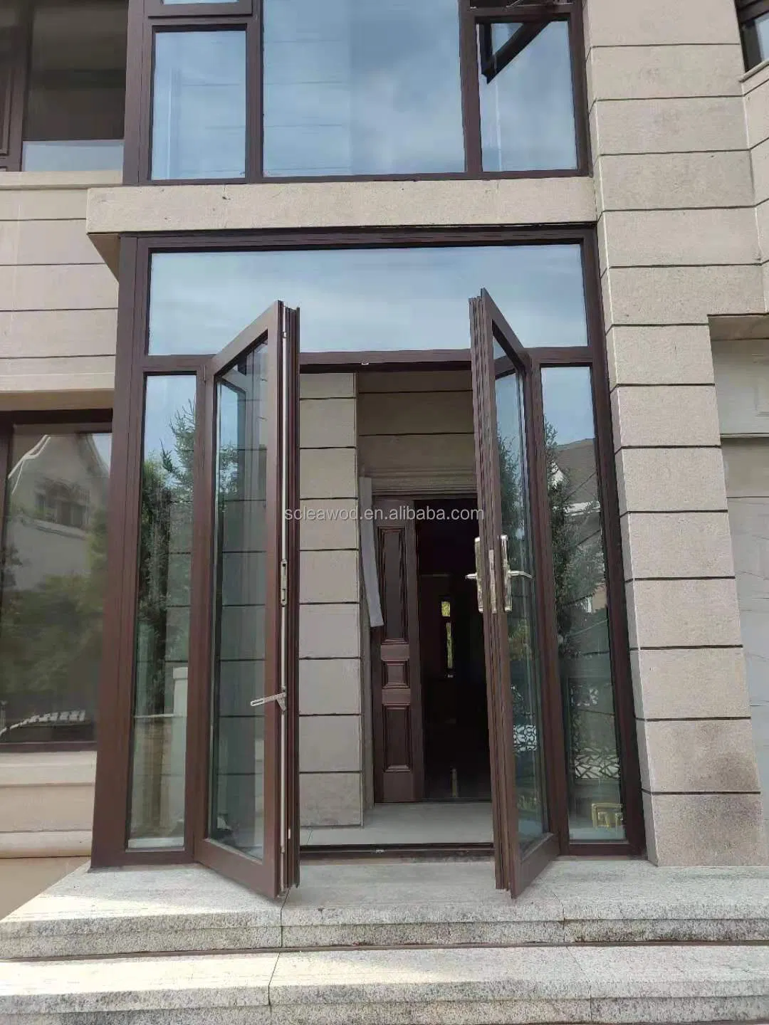 Modern Design Single Double Aluminum Entry Door with Multi-Point Lock for Security