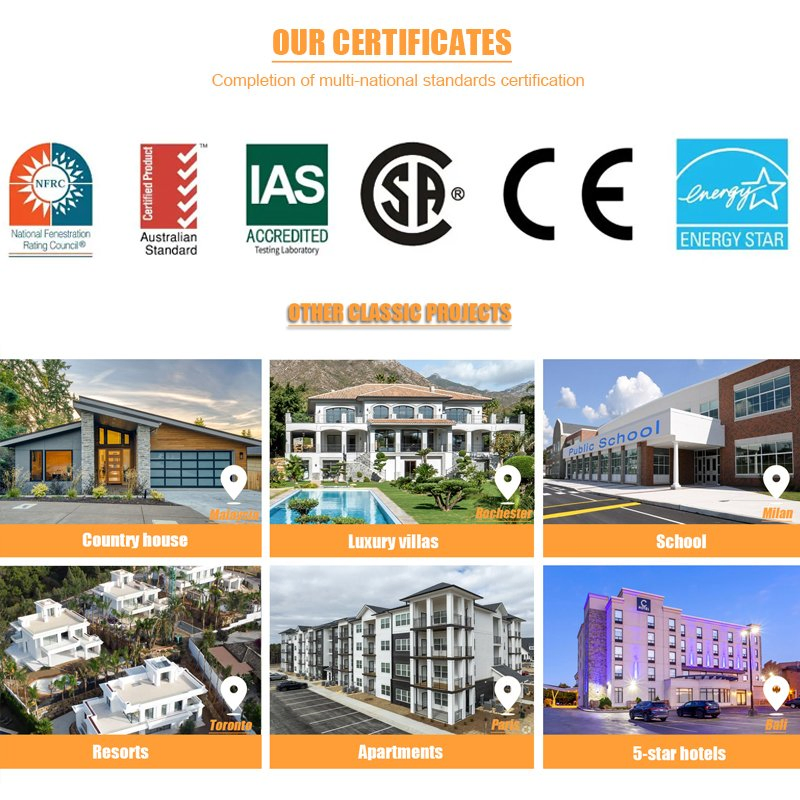 Energy Efficient Aluminum Sliding Doors Large Glass Panels Hurricane Impact Fire Rated Nfrc Certified for Hotel Apartment Projects