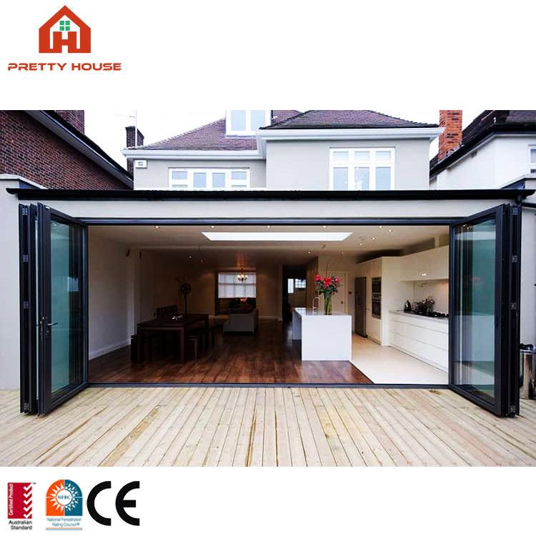 Hurricane Proof Impact Rated Luxury Folding Aluminum Glass Patio Exterior Bifold Doors