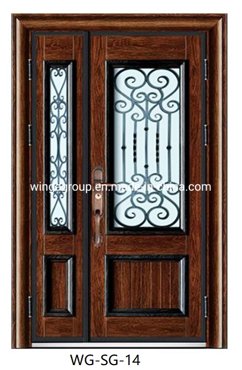 Wood Color Stee Glass Security Entry Gate Double Single Front Luxury Residential Entry Doors Black Security Front Door Iron Wrought with Shipping Prices