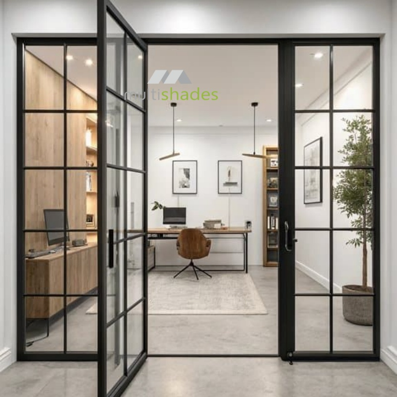 Modern Aluminum Glass Interior Door for Stylish Villas Elegant Slim Frame French Swing Steel Door with Aluminum Alloy with Top Brand Hardware