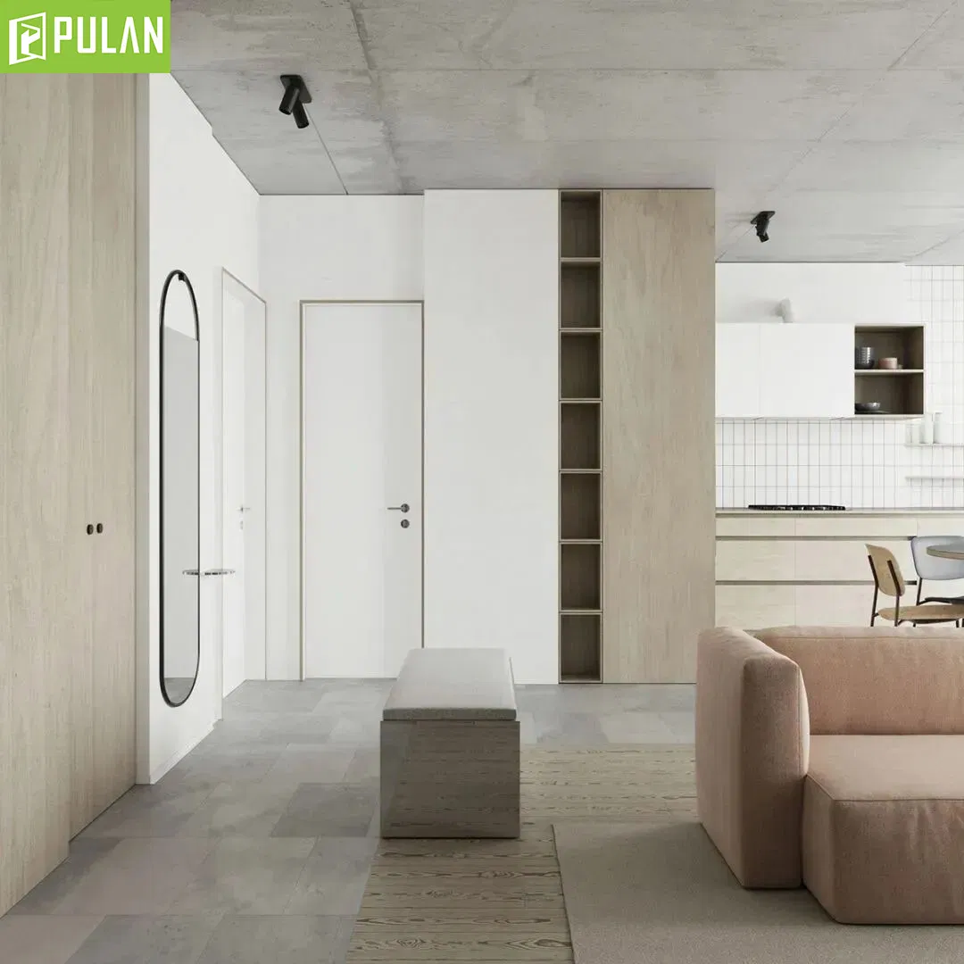 Modern Customized Design Interior Aluminum Frame MDF Door Skin Wooden Flush Invisible Door with Hidden Hinge for Apartment