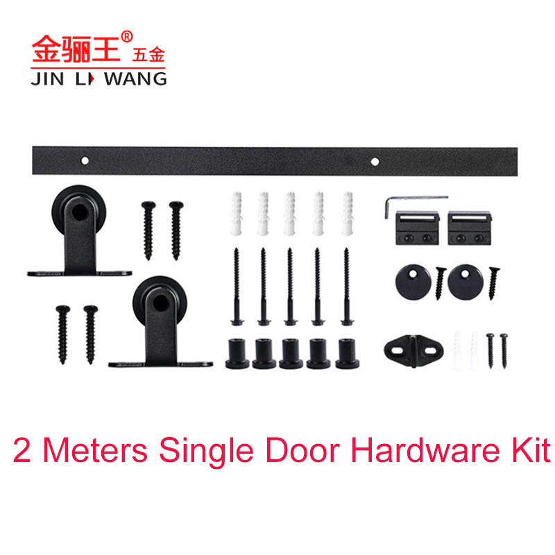 Heavy Duty Carbon Steel Frameless Sliding Barn Door Rail Black Hardware Kit Single Door Roller