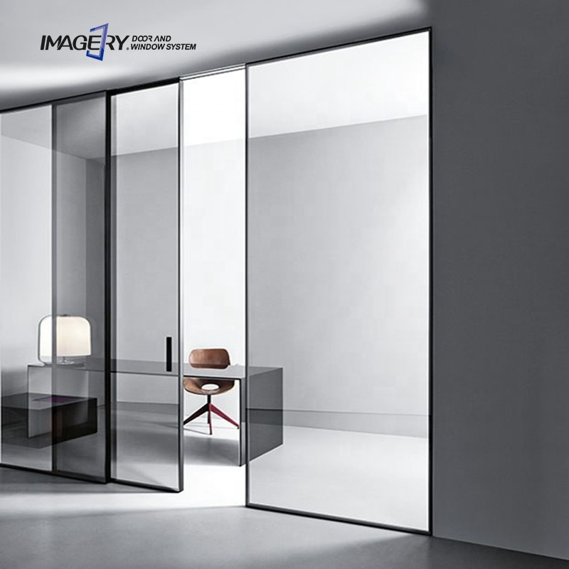 Interior Narrow Slim Frame Balcony Soundproof 4 Panel Aluminum Slide Glass Doors
