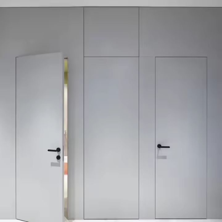 Modern Minimalist Invisible Aluminum Frame Interior Door Finished Flush Solid Door Design for Bedroom Hidden Room Fiberglass Screen