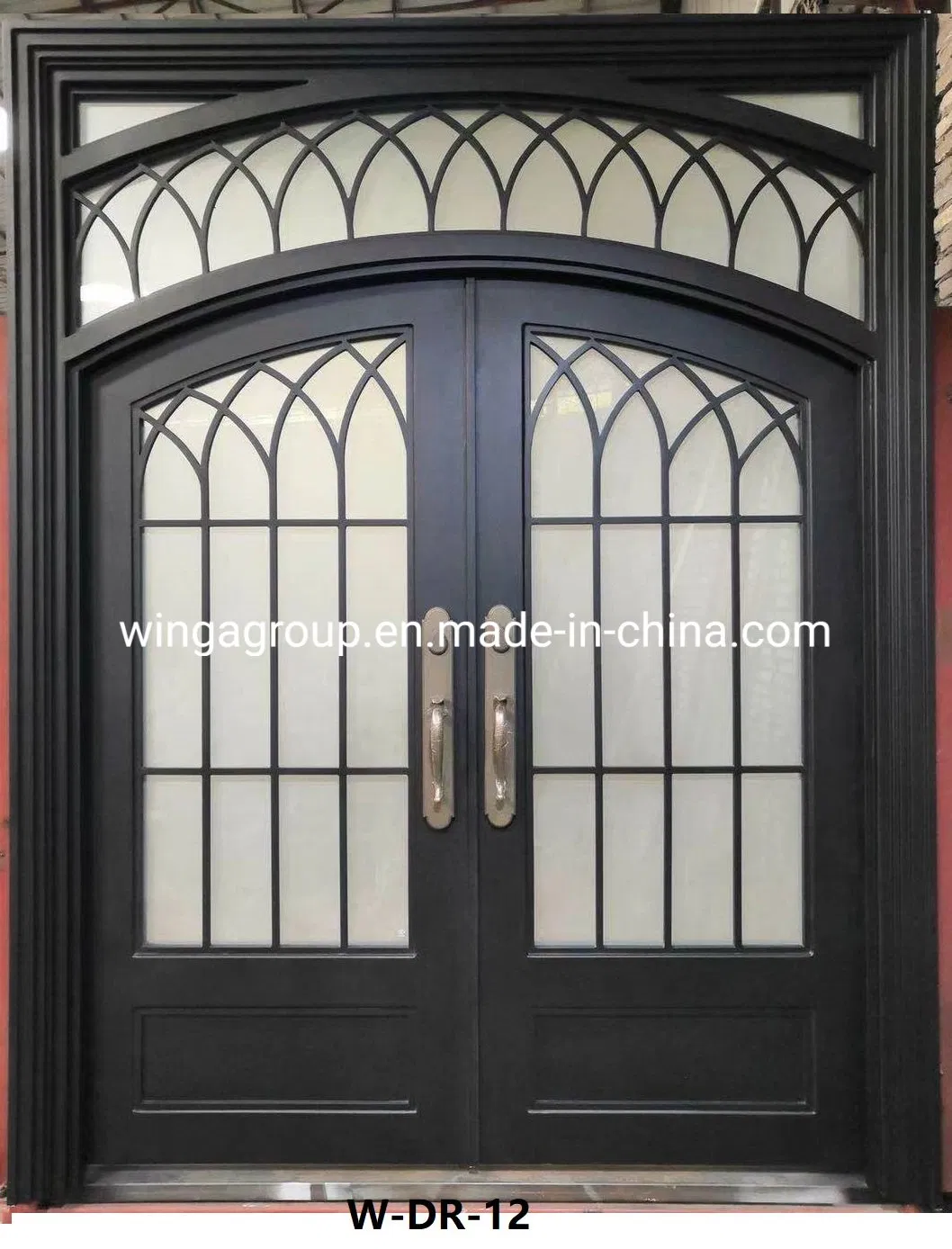 Arc Shaped Exterior Front Entry Double Security Steel Metal Wrought Iron Glass Gate Door